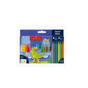 FABER CASTELL 554222 Set Stilolapsa Felt Tip Dino 24 Ngjyra Ujëbazë 18 Standarde 3 Metalike 3 Neon
