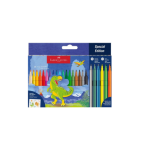 FABER CASTELL 554222 Set Stilolapsa Felt Tip Dino 24 Ngjyra Ujëbazë 18 Standarde 3 Metalike 3 Neon